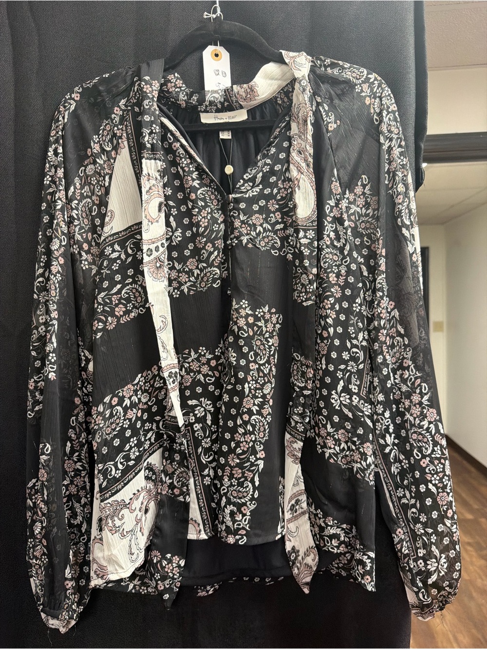 Black Floral Patchwork Hooded Blouse